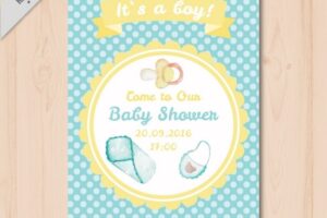 Vintage baby shower card with watercolor elements