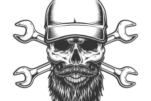 Vintage bearded and mustached trucker skull