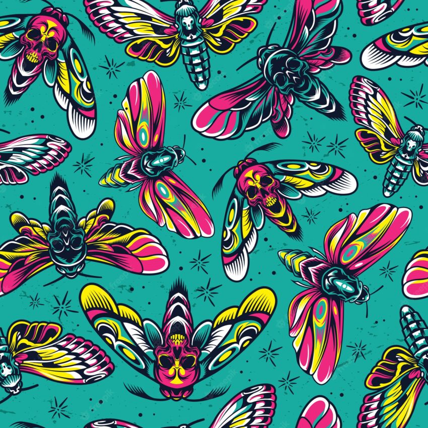 Vintage colorful insects seamless pattern