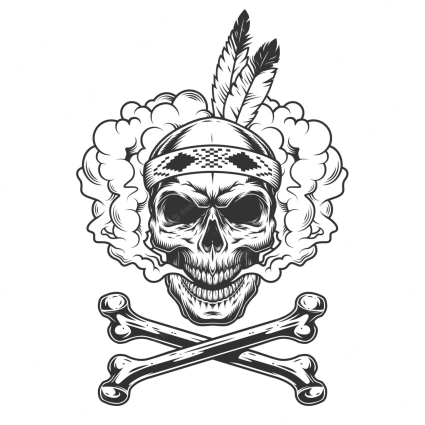 Vintage monochrome indian warrior skull