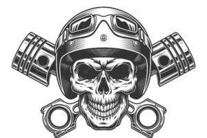 Vintage monochrome motorcyclist skull