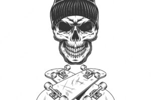 Vintage monochrome skateboarder skull