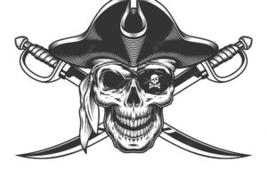 Vintage monochrome skull in pirate hat