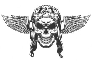 Vintage monochrome winged pilot skull