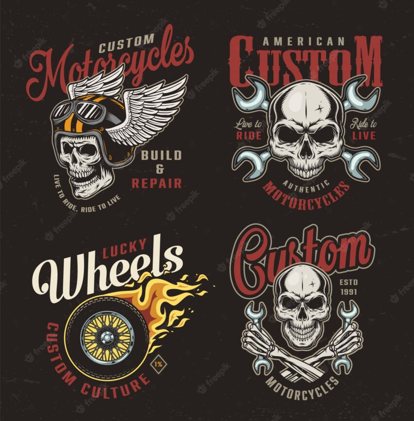 Vintage motorcycle colorful emblems