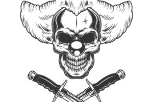 Vintage scary clown skull