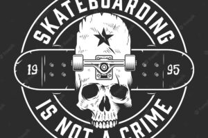 Vintage skateboarding monochrome round emblem