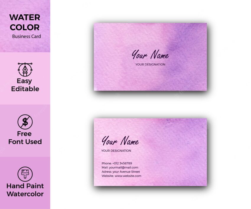 Violet watercolor artistic business card template