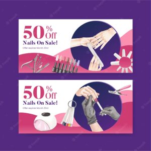 Voucher template with nail salon conceptwatercolor stylexdxa