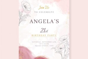 Watercolor alcohol ink birthday invitation template