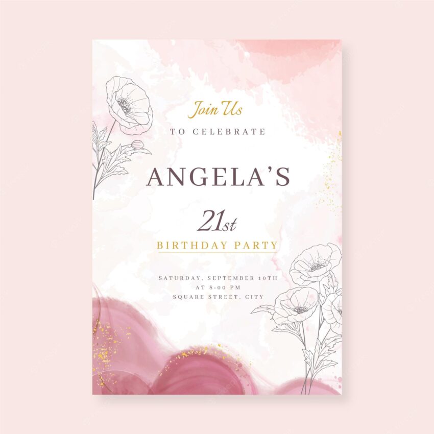 Watercolor alcohol ink birthday invitation template