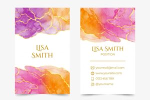 Watercolor alcohol ink vertical business card template