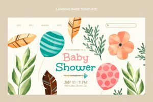 Watercolor baby shower landing page design template