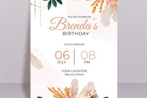 Watercolor boho birthday invitation template