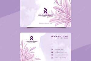 Watercolor corporate business card template with beautiful leaves