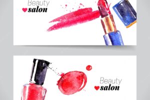 Watercolor cosmetics banner set vector beauty illustration