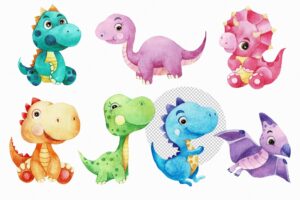 Watercolor cute dinosaurs cartoon animal character