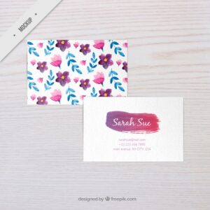 Watercolor flowers corporative card mockup