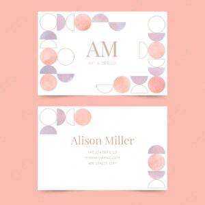 Watercolor geometric double-sided horizontal business card template