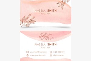 Watercolor hand drawn horizontal business card template