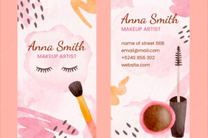 Watercolor makeup artist vertical business card