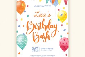Watercolor style birthday invitation template