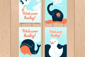 Welcome baby cards with animals