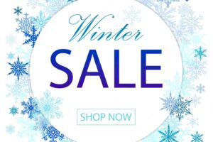 Winter sale banner with blue snowflakes for shopping promotion.