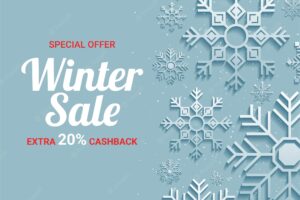 Winter sale off template with paper cut snowflakes