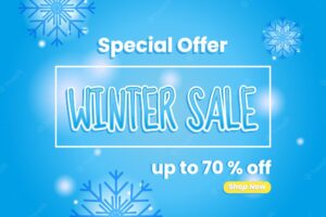 Winter sale promotion design template. simple and minmal design with snowflakes, frame and text