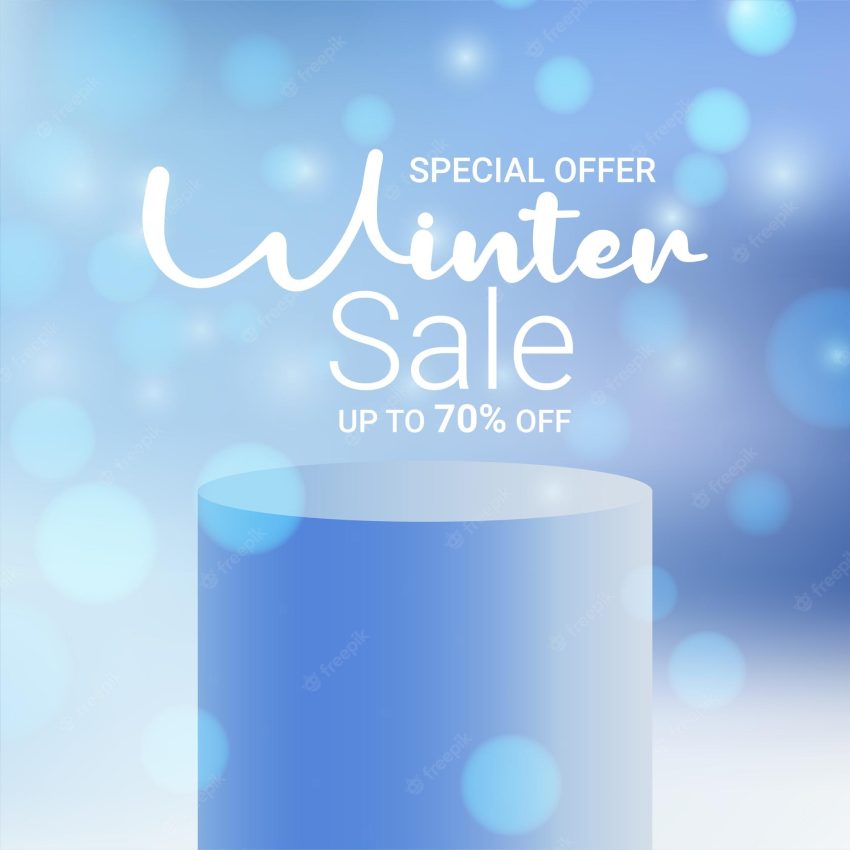 Winter sale with discount text and snow elements
