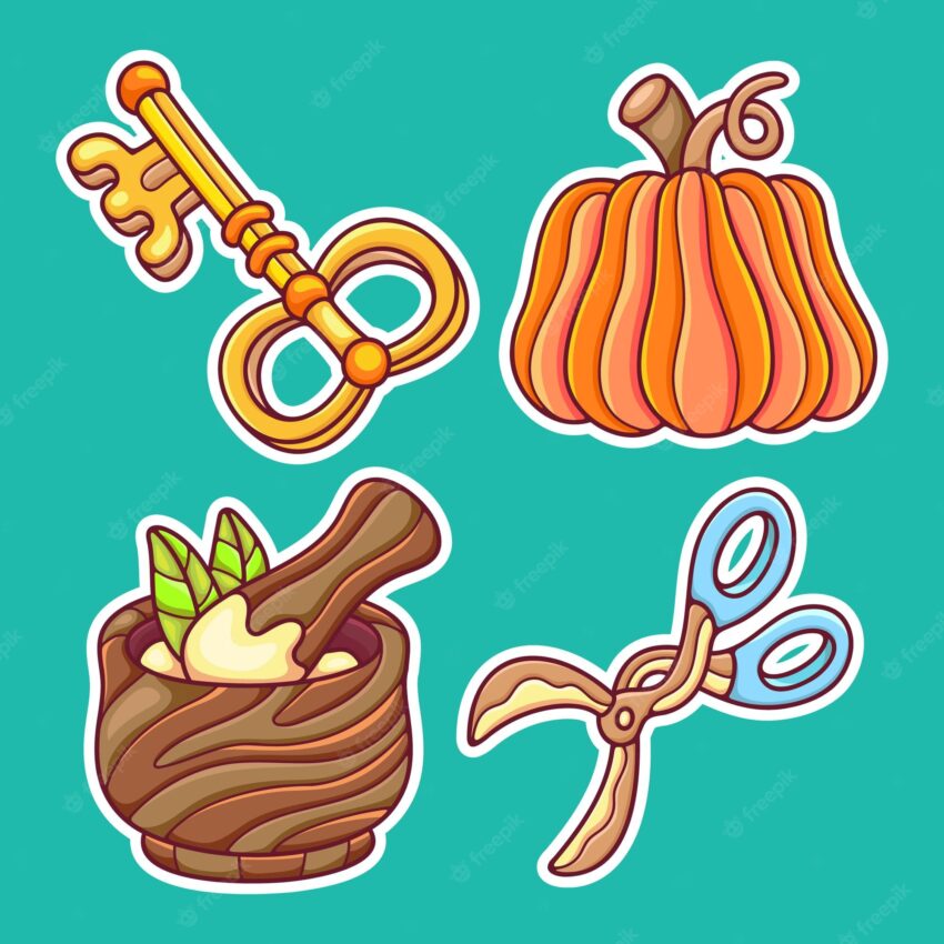 Wizard sticker icons hand drawn coloring vector