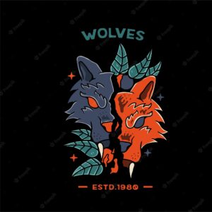 Wollf with skull orange illustration for tshirt and tattoo