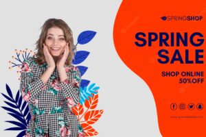 Woman in dress spring sale banner
