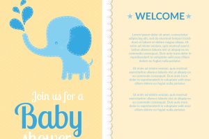 Yellow baby shower card with an elephant
