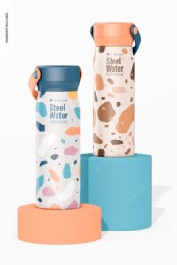 20 oz water bottles mockup on podium