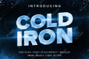 3d cold iron font style effect mockup
