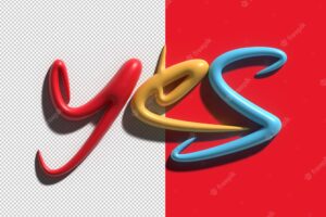 3d render yes text calligraphic design transparent psd file
