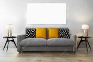 3d rendering mock up frame in living room with sofa