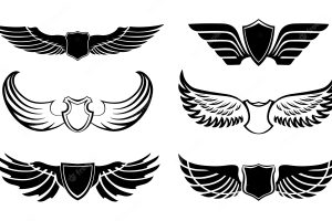 Abstract feather wings pictograms set