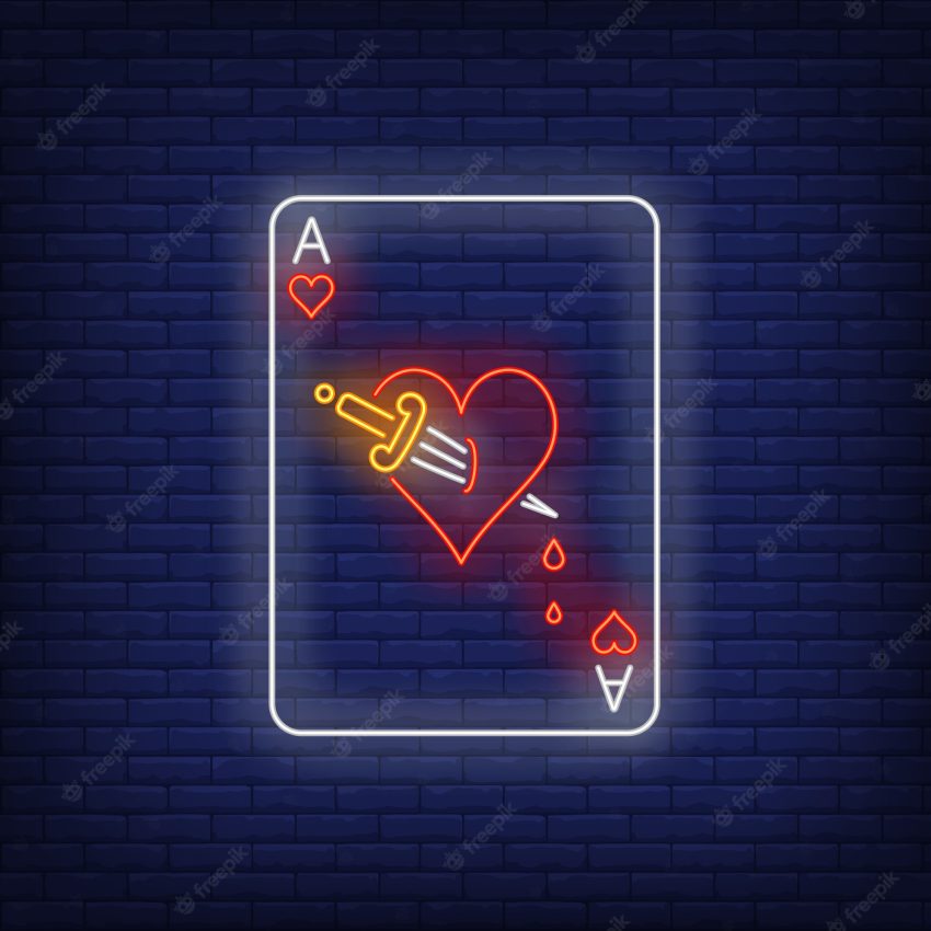 Ace of hearts with dagger playing card neon sign