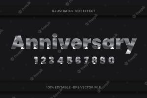 Anniversary editable text effect silver color on dark background with numbering