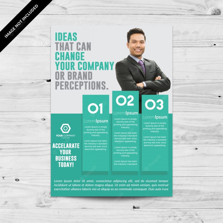 Aquamarine business brochure with white details