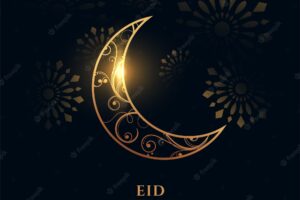 Arabic decorative moon eid mubarrak golden premium greeting design