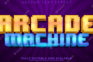 Arcade pixel text effect editable game machine and retro text style