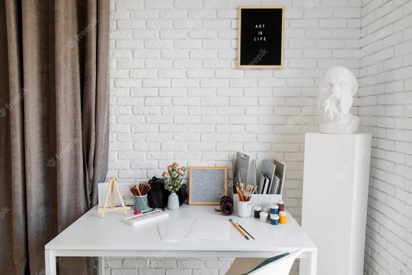 Artist desk concept indoors