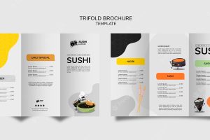 Asian sushi restaurant trifold brochure