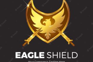 Background of golden eagle shield with swords