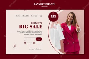 Banner template for fashion sale with woman and shopping bags