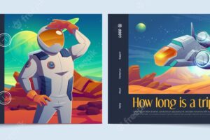 Banners with spaceman and spaceship on mars